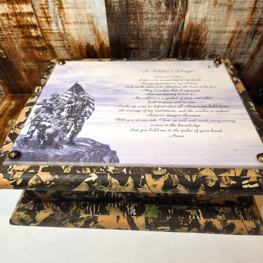 Army Military Marble A Soldier's Prayer Plaque Keepsake Dresser Box Veteran Camo